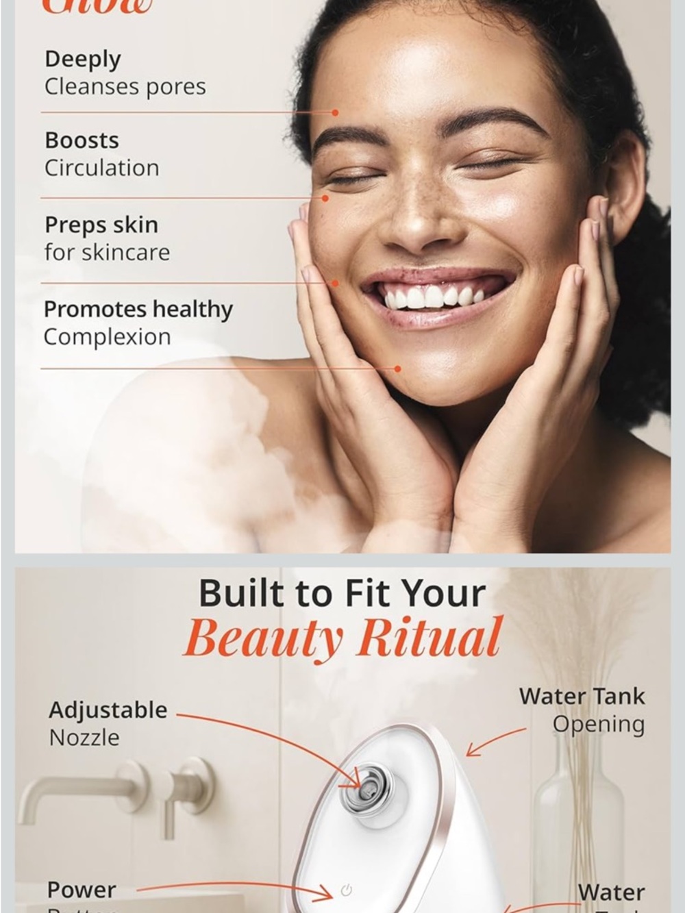 NEW IN BOX - Aira Ionic Facial Steamer - Cream/Gold - Picture 3 of 9